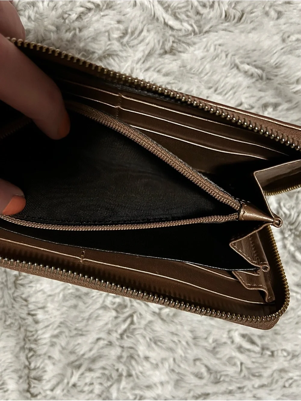 Gucci Continental Brown Monogram Zip Wallet with Metalic gold trimming